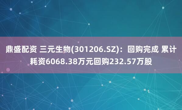 鼎盛配资 三元生物(301206.SZ)：回购完成 累计耗资6068.38万元回购232.57万股